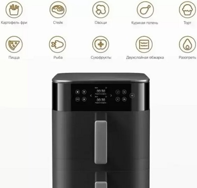 Аэрогриль Xiaomi Smart Double Stack Air Fryer 12L MAF-DS1201 (черный)- фото2