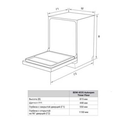Встраиваемая посудомоечная машина Weissgauff BDW 4535 Autoopen Timer Floor- фото3